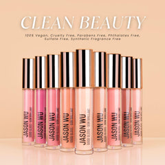 Jason Wu Good Gloss GG03 Peach Cobbler on lips offers soft, healthy-looking glow.