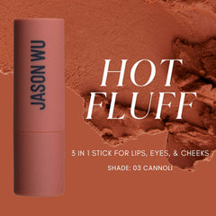 Jason Wu Hot Fluff blush on cheek, soft monochrome glow.