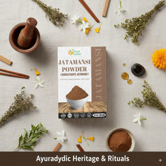 Herbs Botanica branding and Jatamansi powder background
