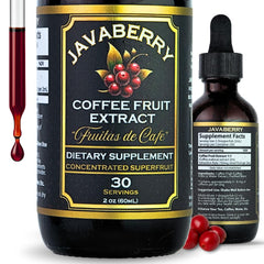 Bottle of Javaberry Coffee Fruit Extract with dropper label