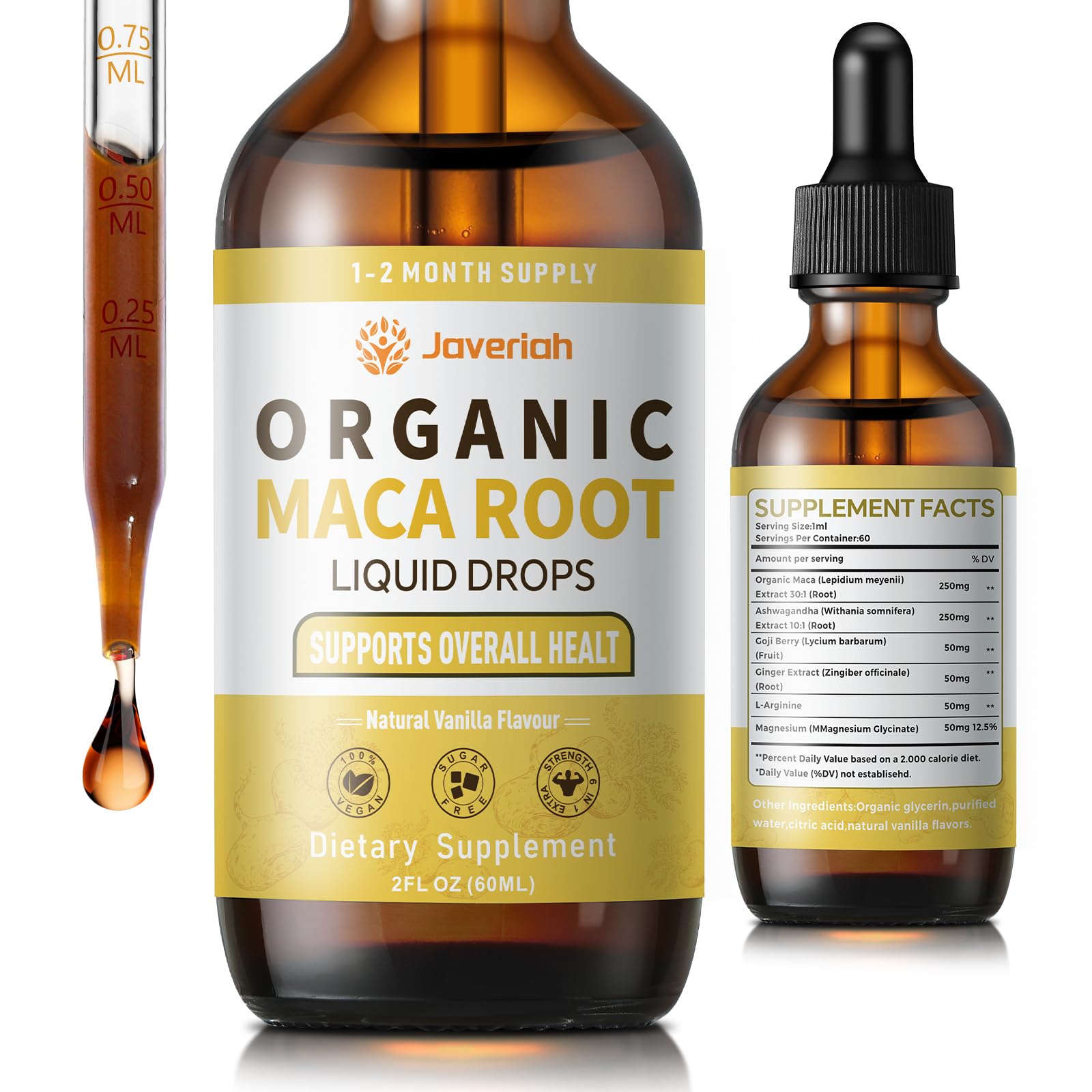 2oz bottle of Javeriah Maca Root Drops with Ashwagandha