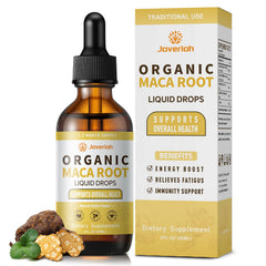 Hero image: Javeriah Maca Root Liquid Drops bottle with two-pack 4 oz bottles