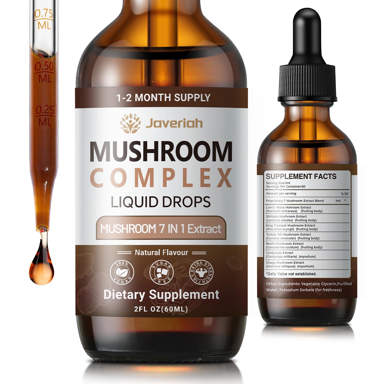 Javeriah Mushroom Complex Drops bottle label featuring Lion's Mane