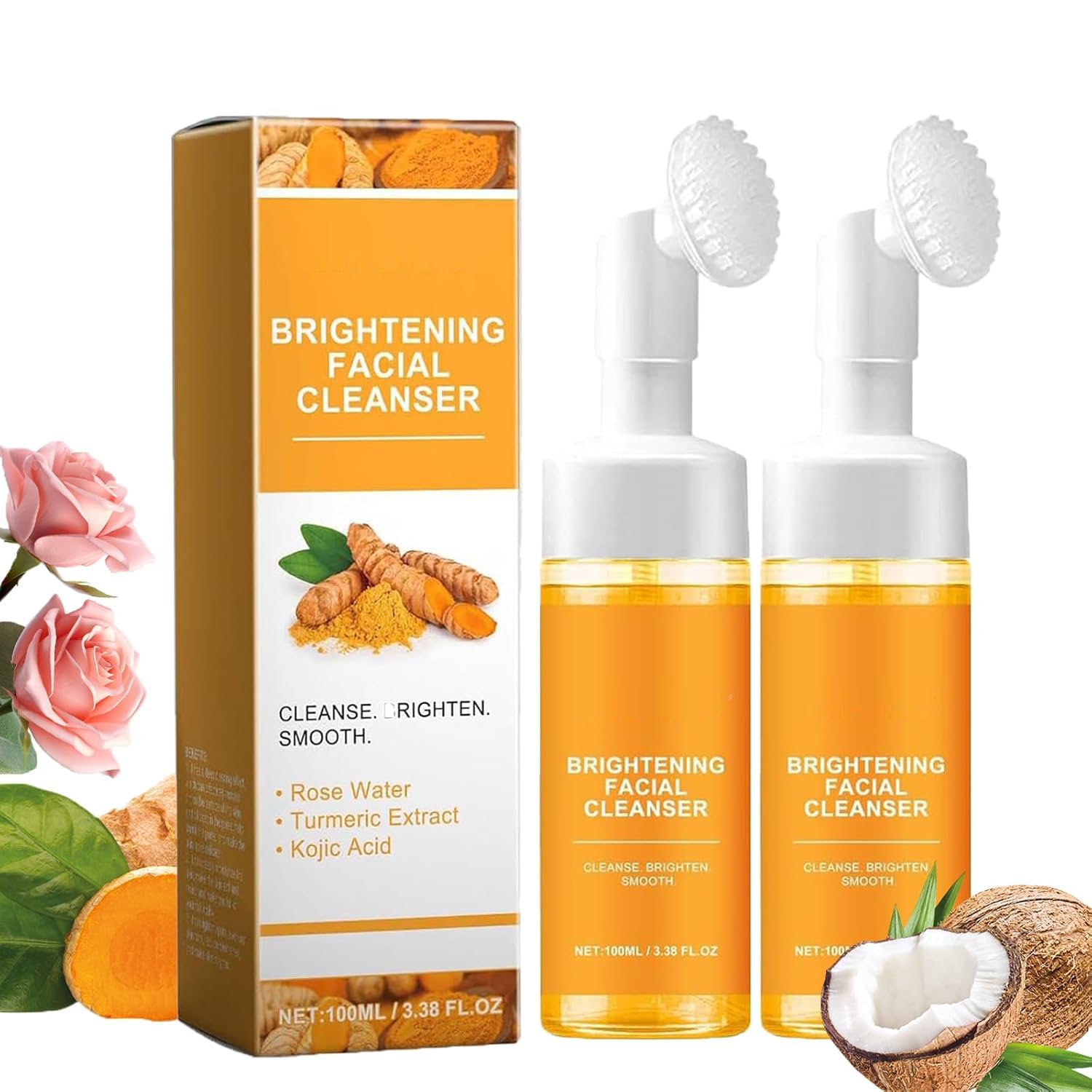 Jaysuing Turmeric Face Wash bottle releasing rich foam for gentle cleansing.