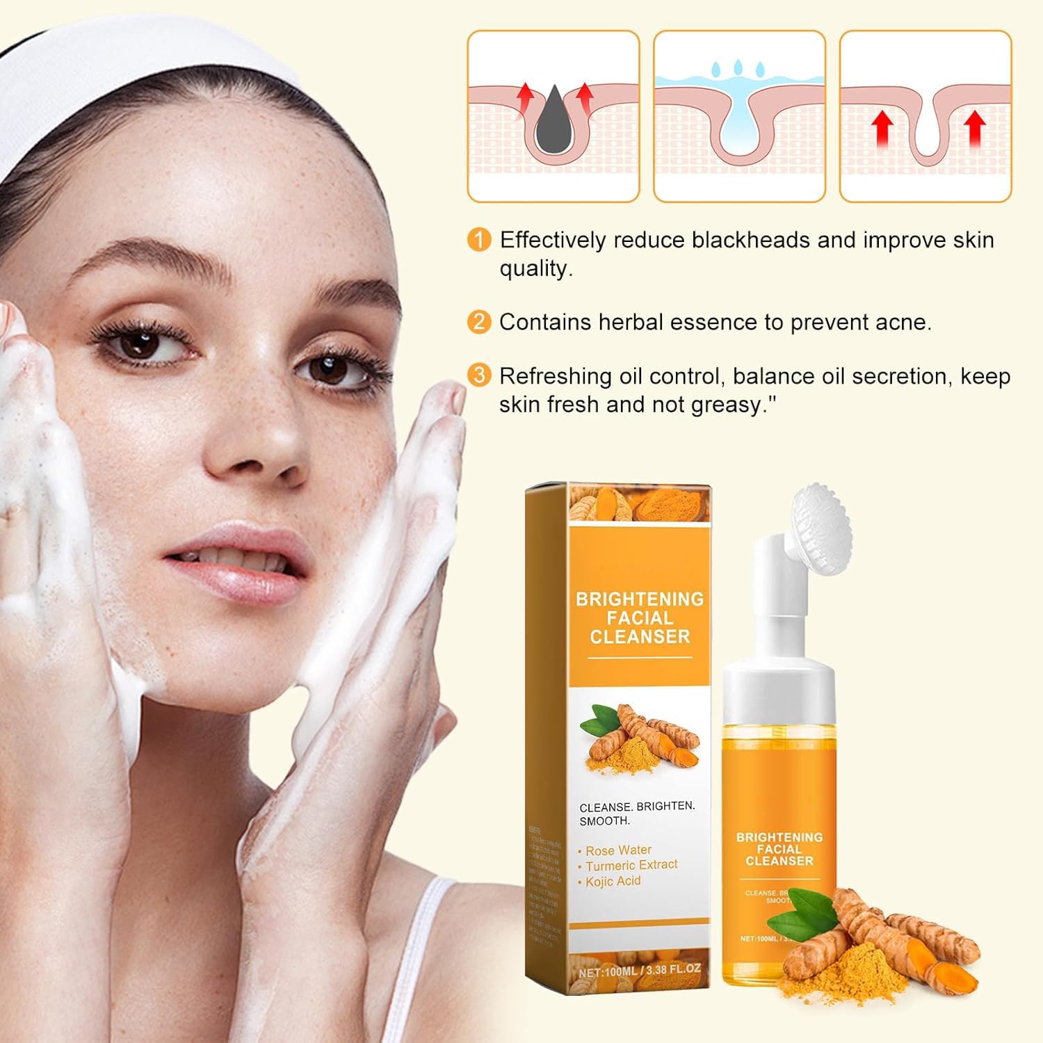 Jaysuing Turmeric Face Wash ingredient swirl featuring turmeric, rose, and lemon.
