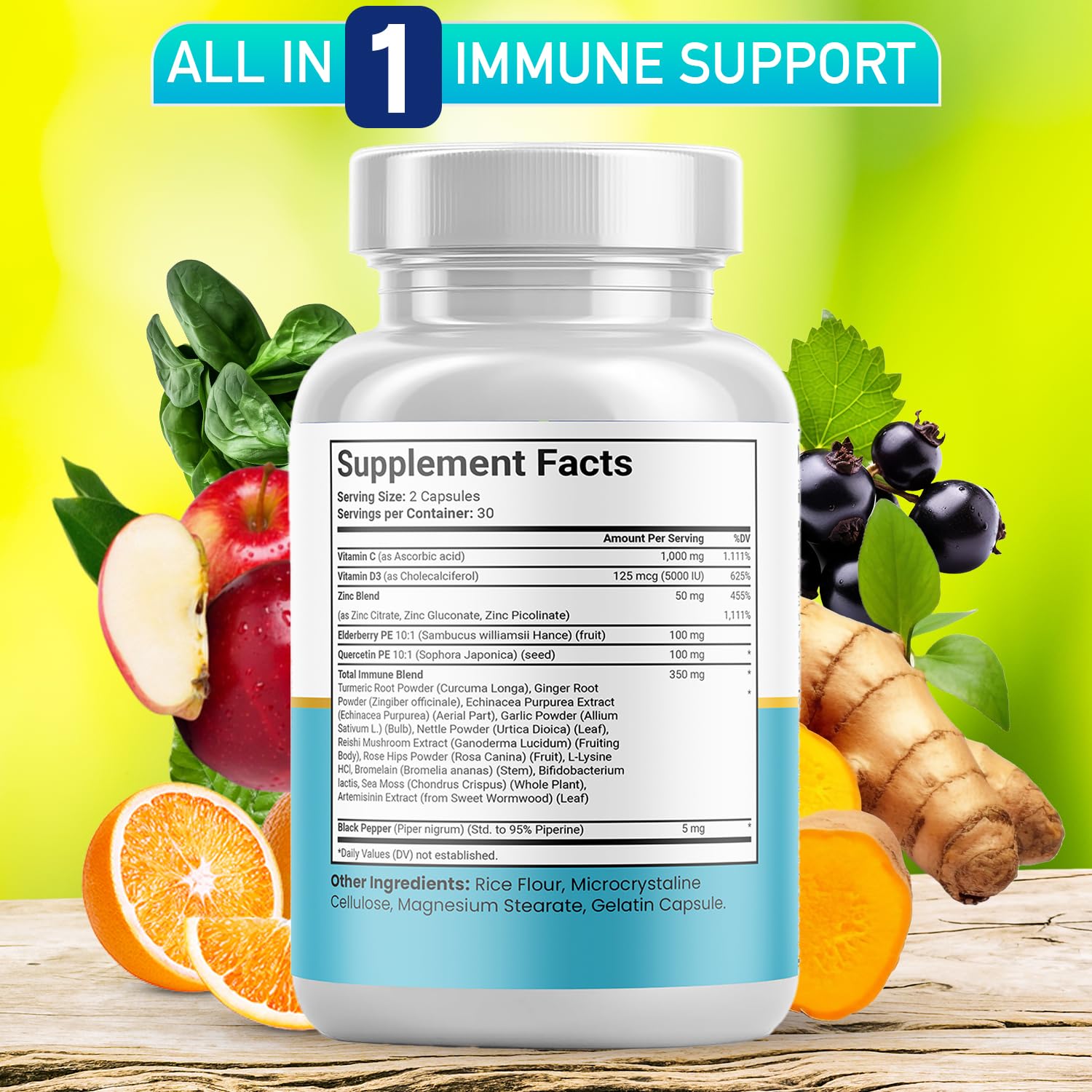 Quercetin Zinc Vitamin C D immune support formula close-up