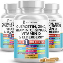 JB Wellness Co Quercetin Zinc Vitamin C D Bromelain Elderberry immune support bottle
