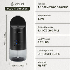 Close-up of JCLOUD diffuser showing 160ML capacity