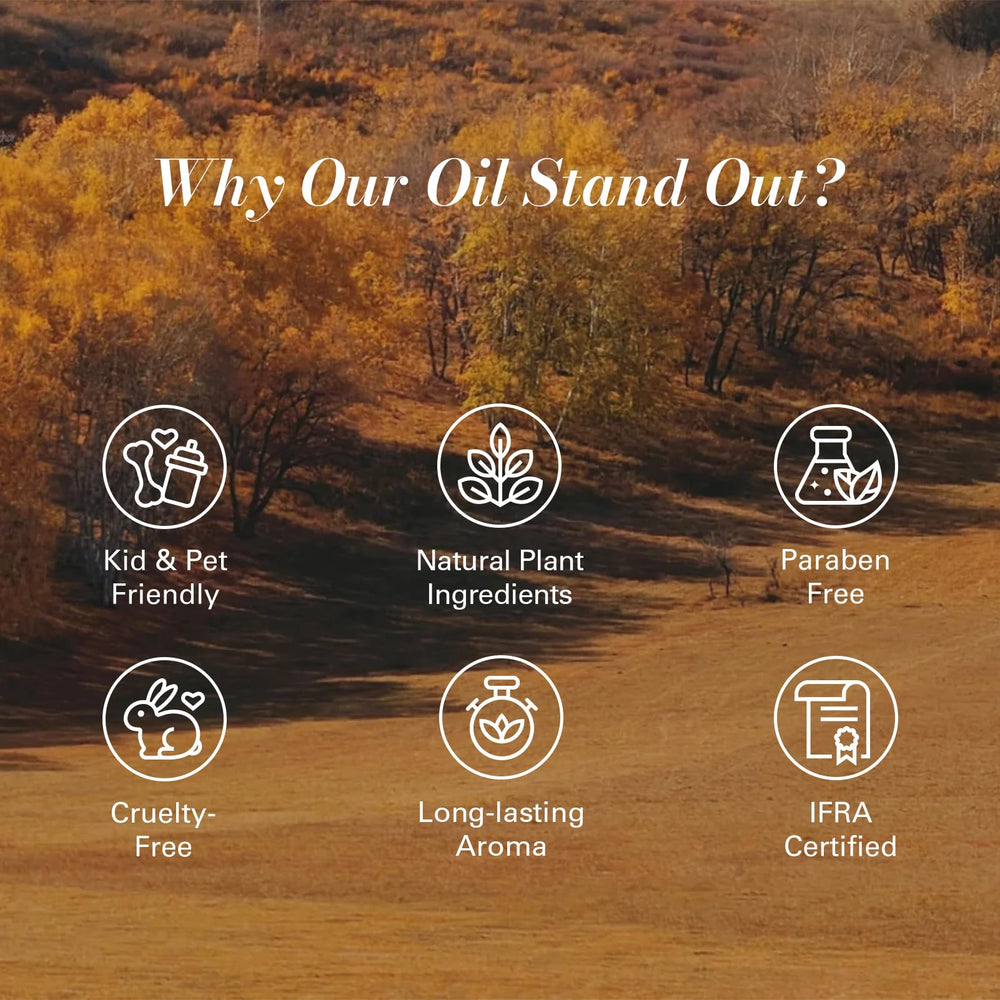 Diffuser oils arranged for cozy fall ambiance