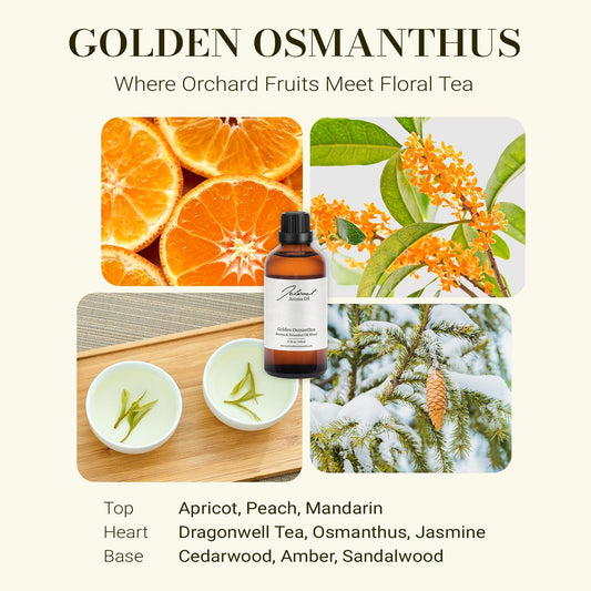 JCLOUD Golden Osmanthus bottle closeup highlighting a rich layered aroma for elegant ambience