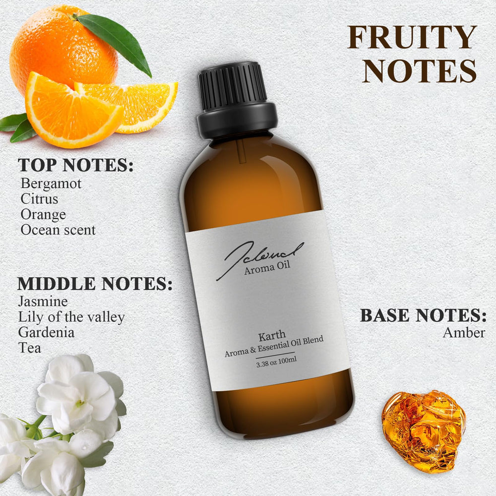 Close-up of JCLOUD Karth essential oil 100mL bottle