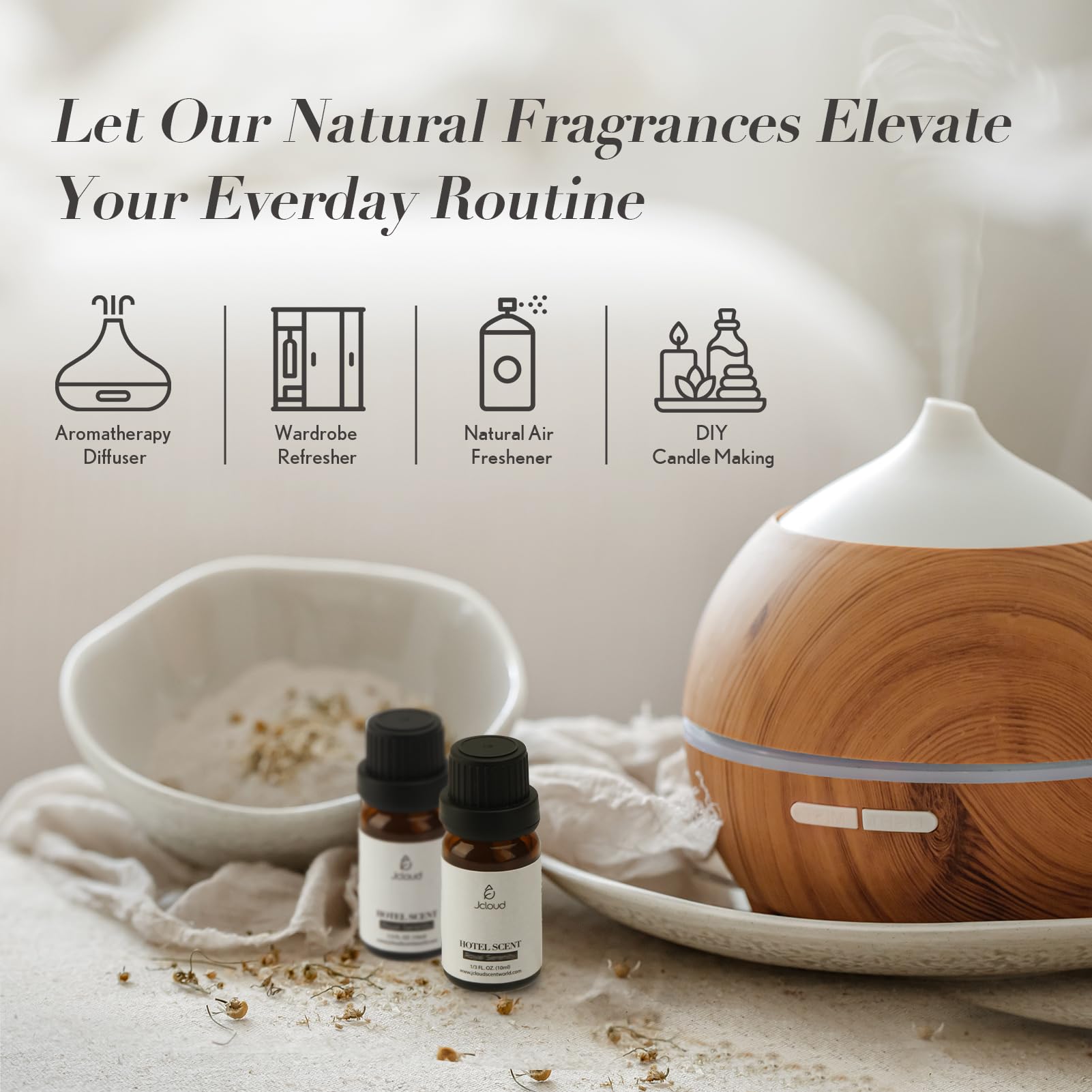 Room ambiance with a diffuser emitting Royal Serenity scent