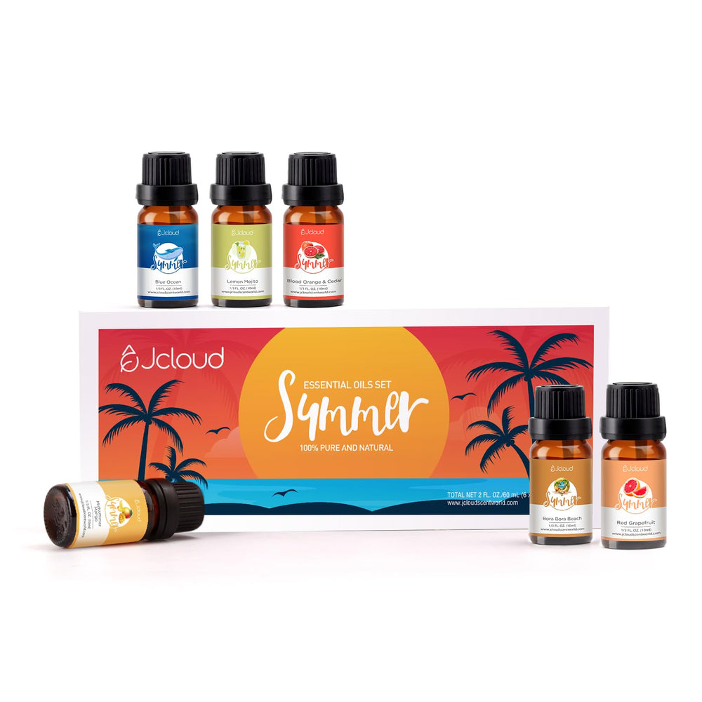JCLOUD Summer Fragrance Oils Set – six 10mL bottles with fresh citrus scent