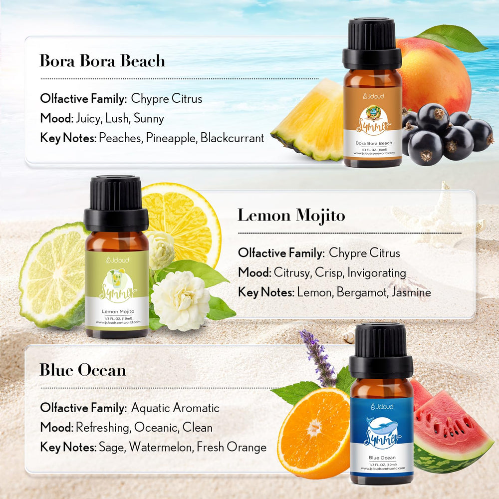 JCLOUD Summer Fragrance Oils Set – bottle close-up with citrus notes