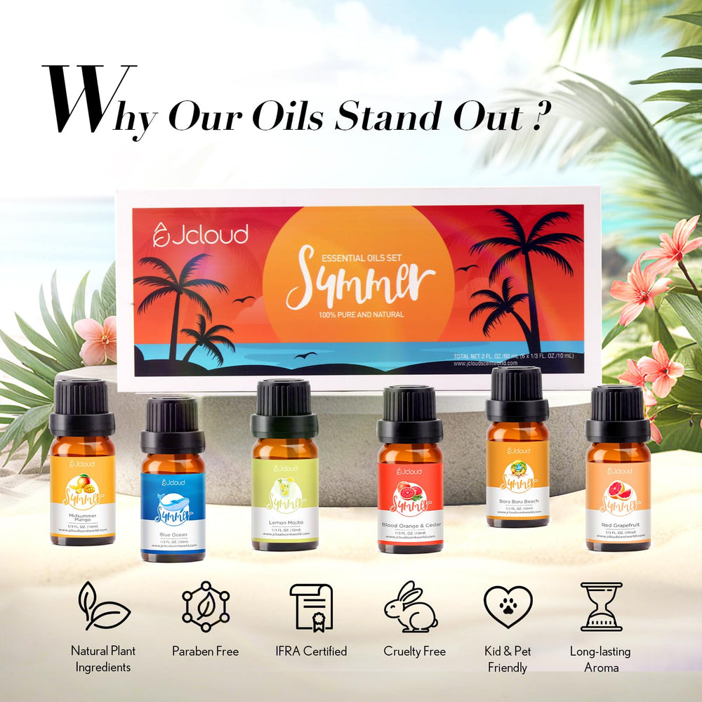 JCLOUD Summer Fragrance Oils Set – bottles arranged for gifting