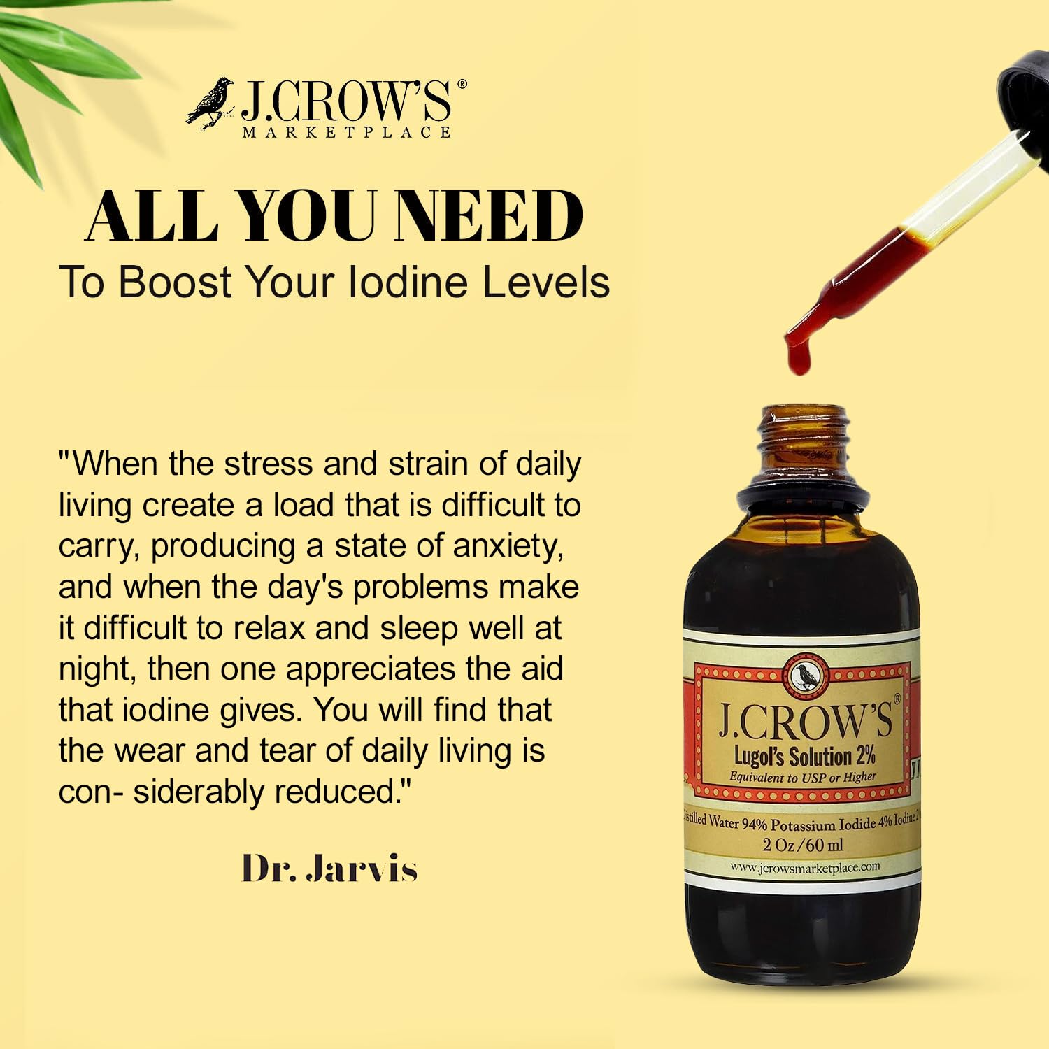 Ingredients display for J.CROW'S Lugol's Iodine 2% 2 oz