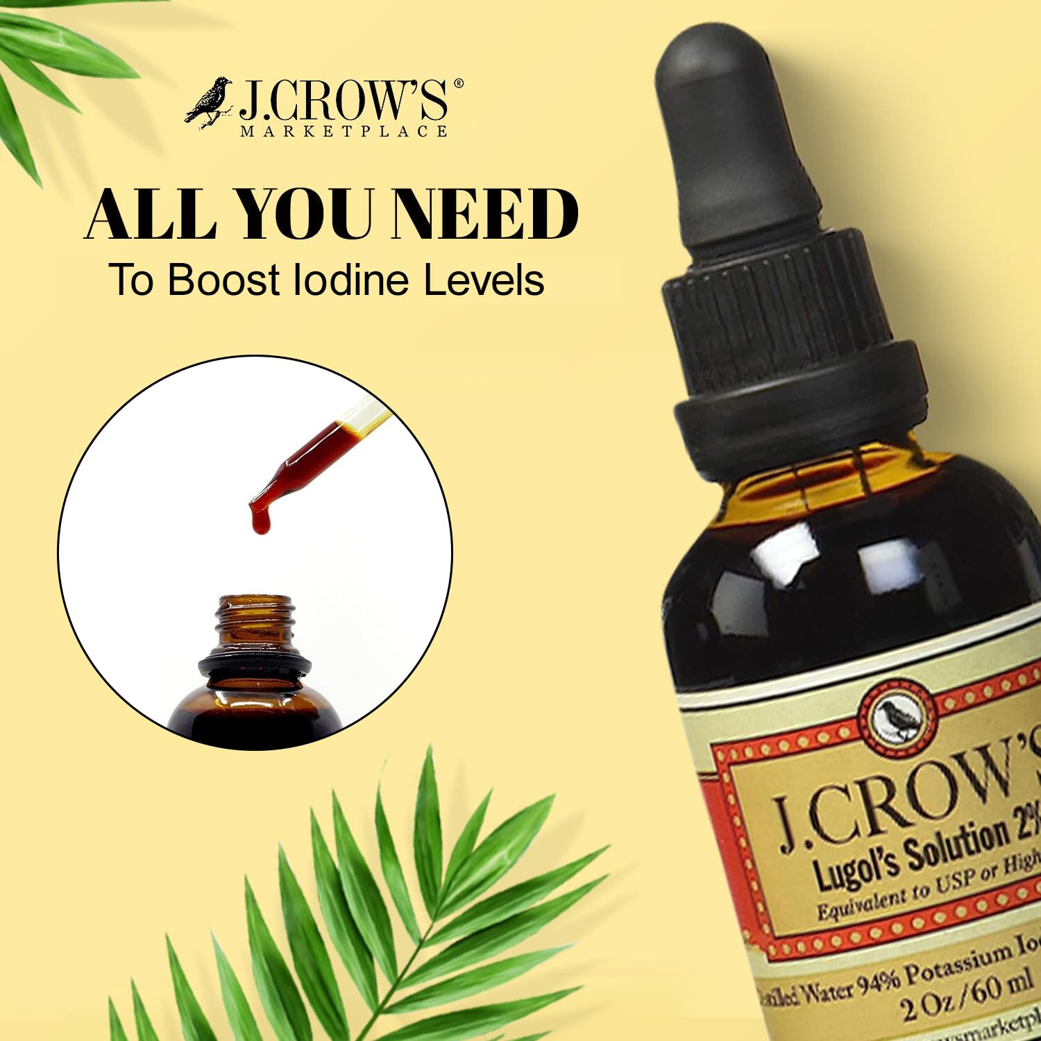 J.CROW'S Lugol's Iodine 2% packaging box and bottle
