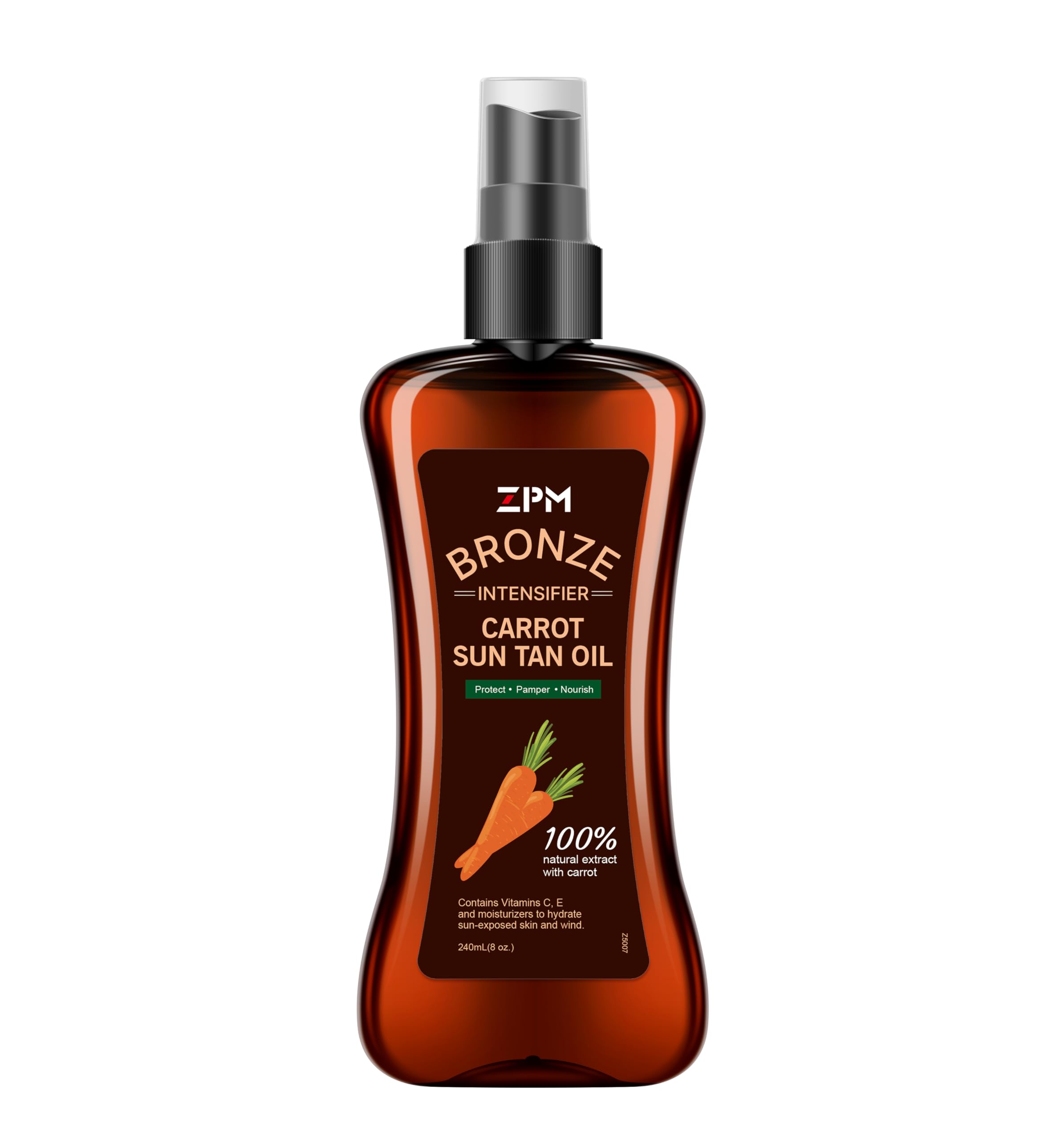 Jeallis Carrot Sun Tanning Oil Spray bottle with bronzed glow and tropical scent