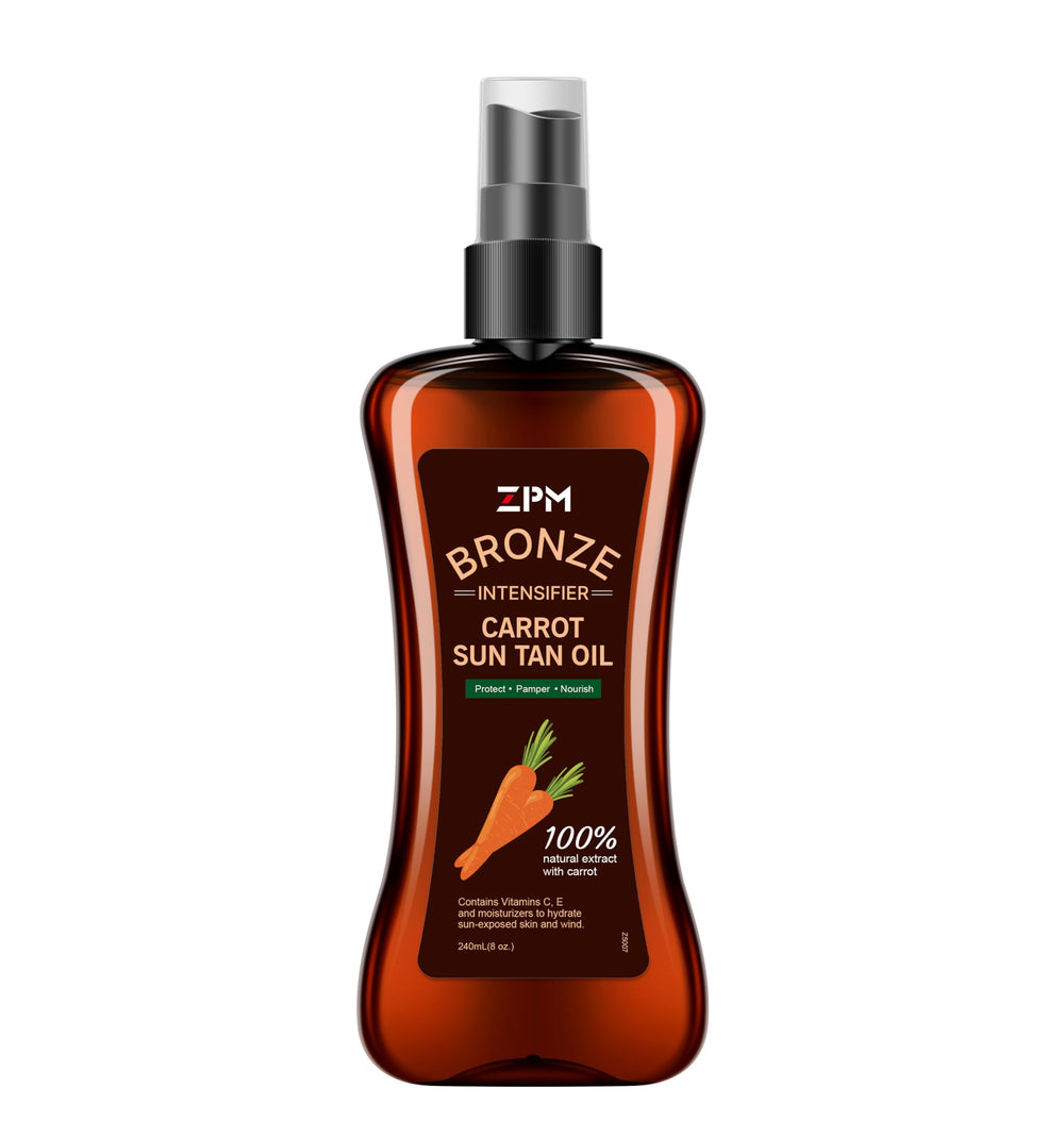 Jeallis Carrot Sun Tanning Oil Spray bottle with bronzed glow and tropical scent