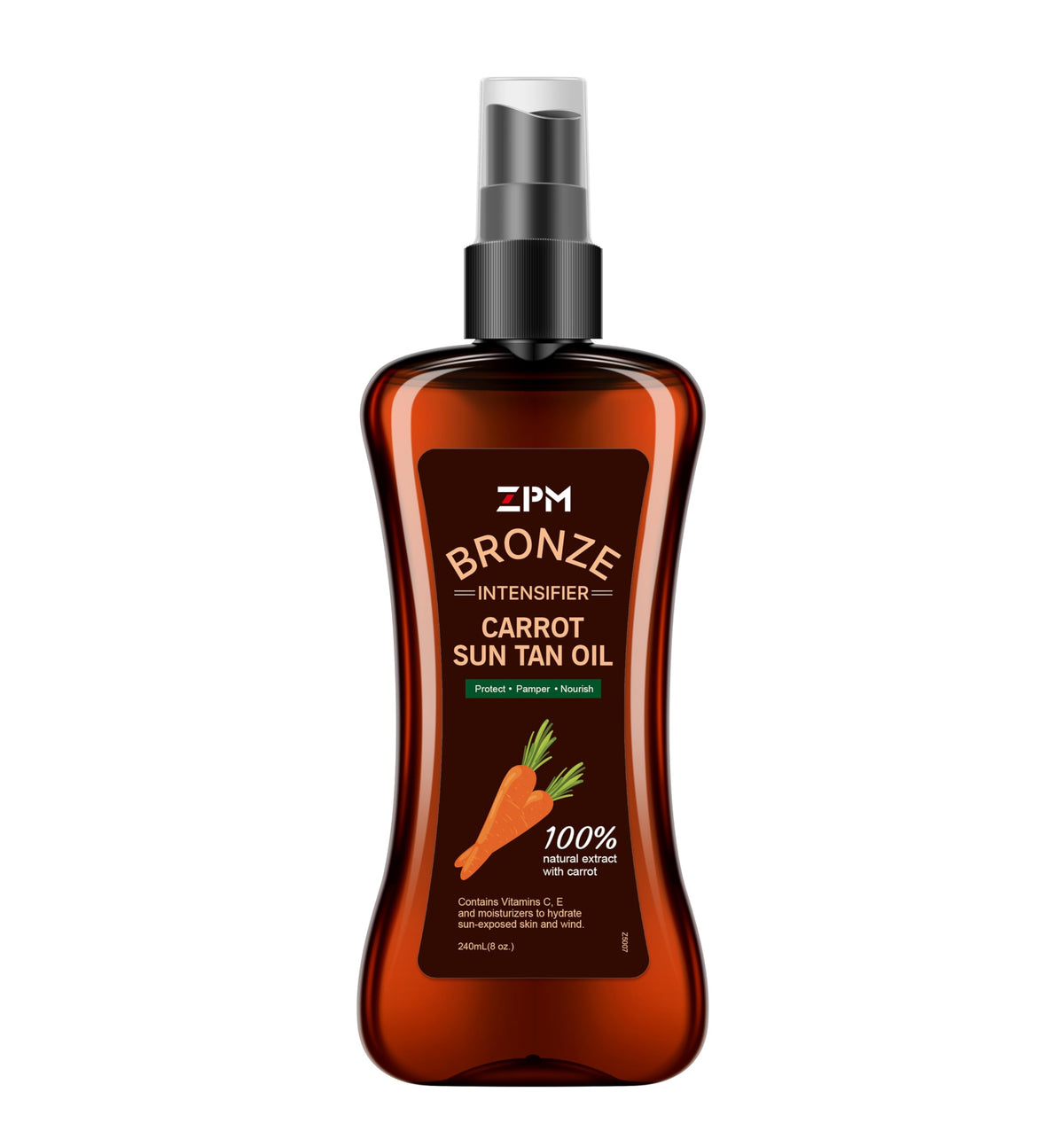 Jeallis Carrot Sun Tanning Oil Spray bottle with bronzed glow and tropical scent