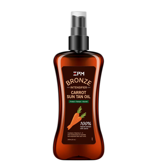 Jeallis Carrot Sun Tanning Oil Spray bottle with bronzed glow and tropical scent