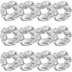 Jeffan 12-pack silver PU leather cheer scrunchies with glittery finish for daily wear