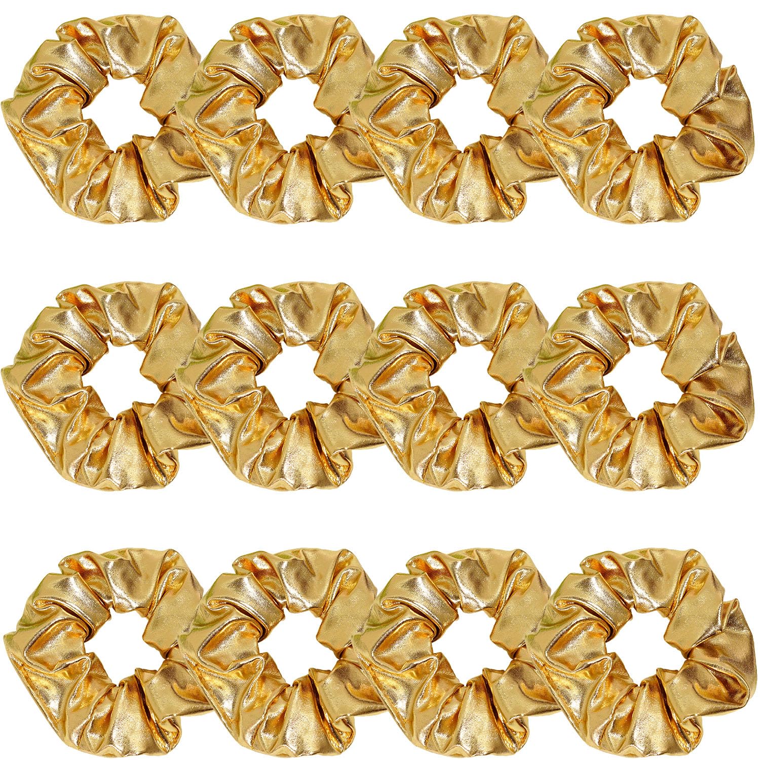 Jeffan 12pc PU Leather Gold Scrunchies pack: shiny ponytail holders for daily wear