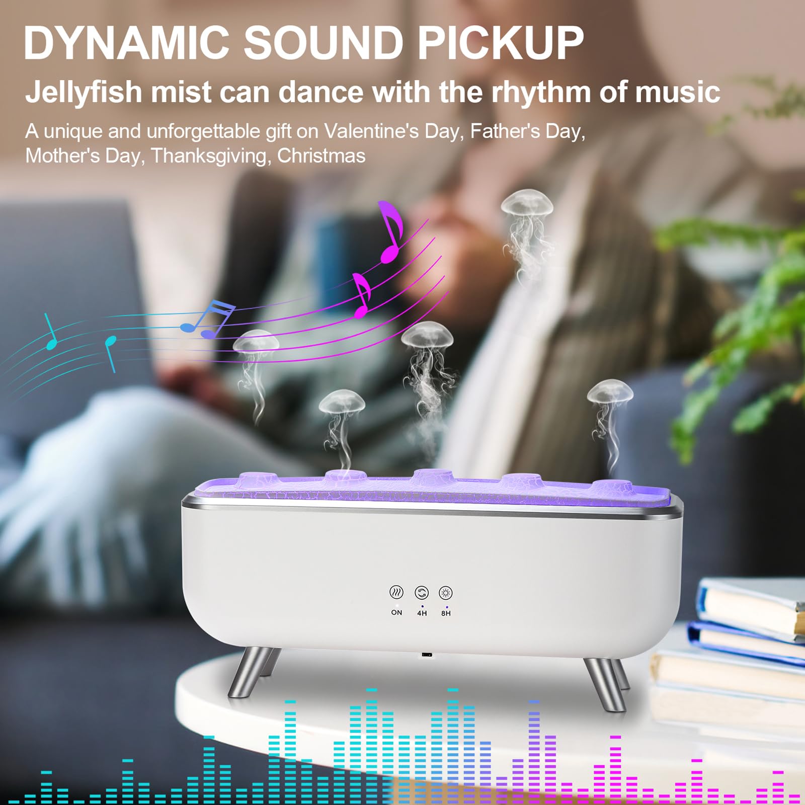Jellyfish-shaped diffuser glowing with ambient lighting