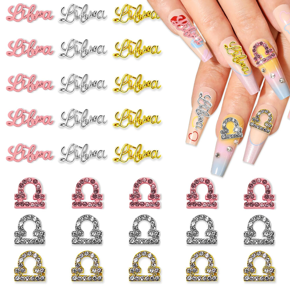 JERCLITY Libra nail charms in silver, gold and pink for subtle nail sparkle