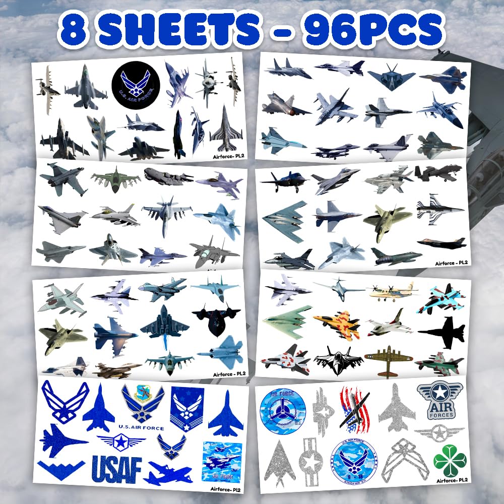 Jet Fighter tattoo patterns by US Airplane, bright colors suitable for face art.