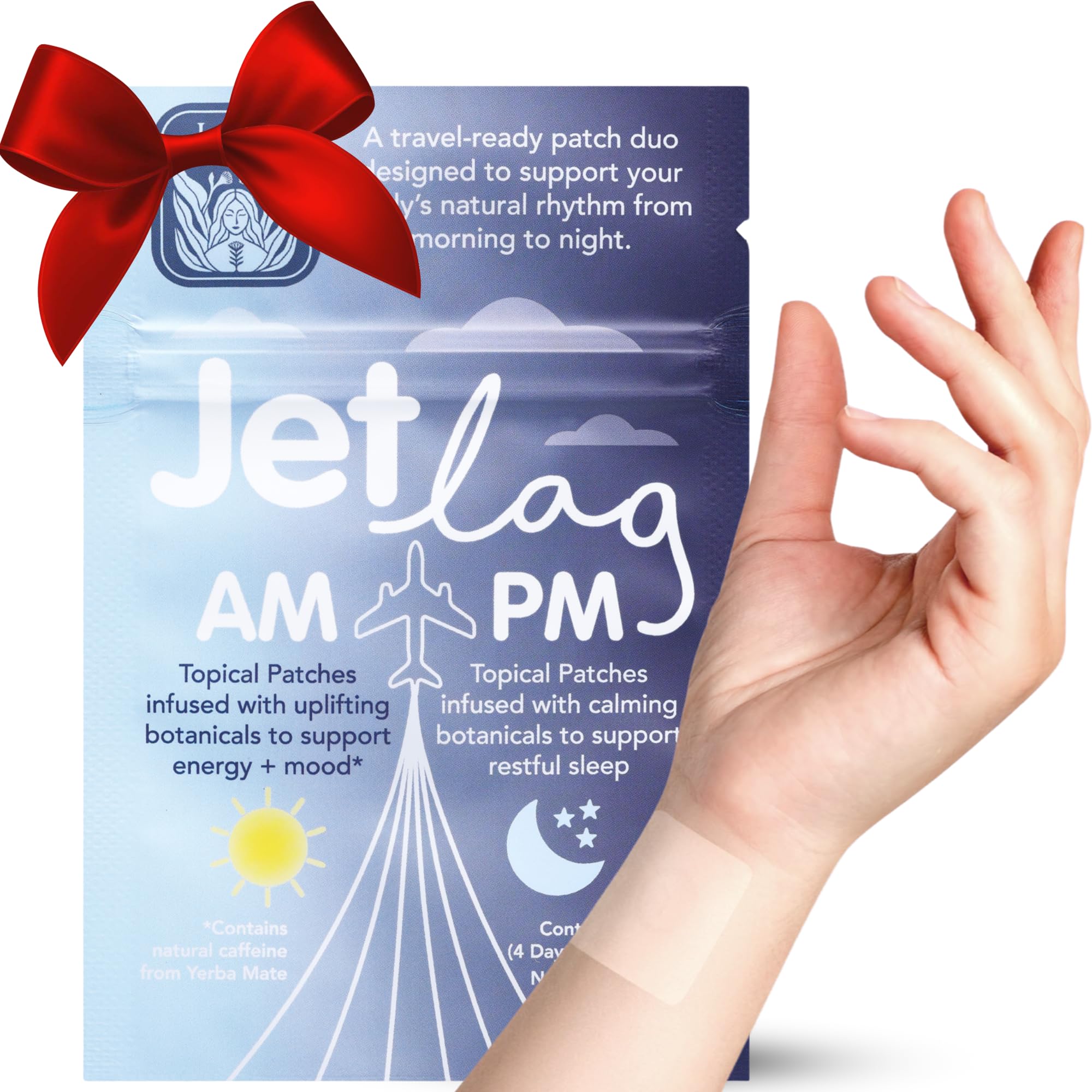 Jet Lag AM & PM patches packaging for travel