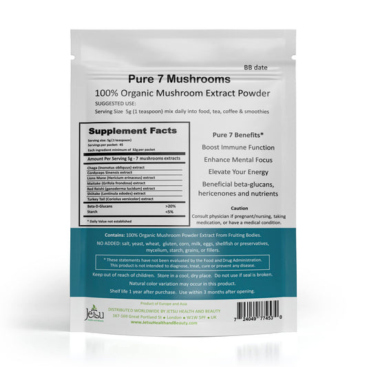 Scooping Jetsu Pure 7 Mushroom Powder into a teaspoon