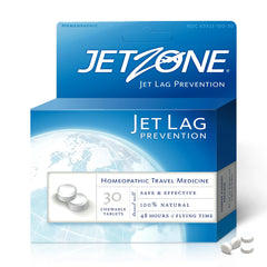 JetZone Jet Lag Remedy bottle with 30 chewables on white background