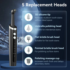 Five replacement heads including 3D silicone tip and umbrella polishing head