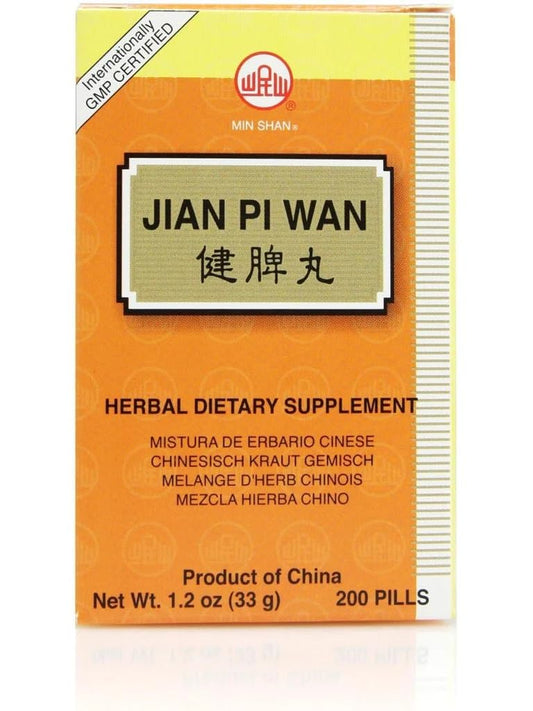 Jian Pi Wan 200 ct Min Shan bottle label