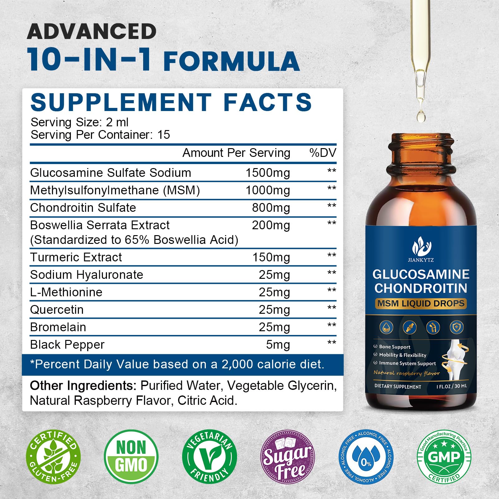 JIANKYTZ Glucosamine Chondroitin MSM Drops 2-pack bottle