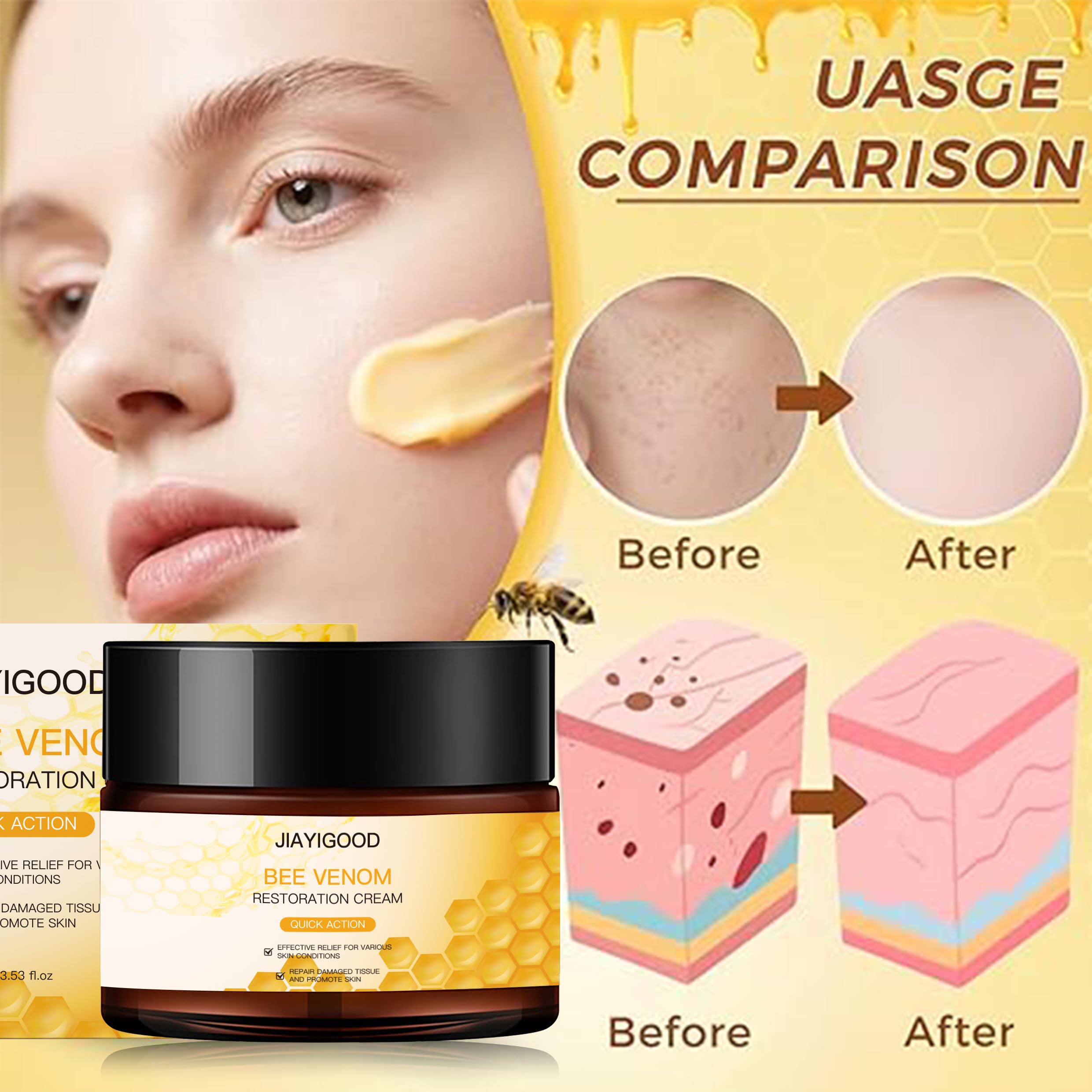 JIAYIGOOD Bee Venom Cream on hands demonstrates versatile full-body use