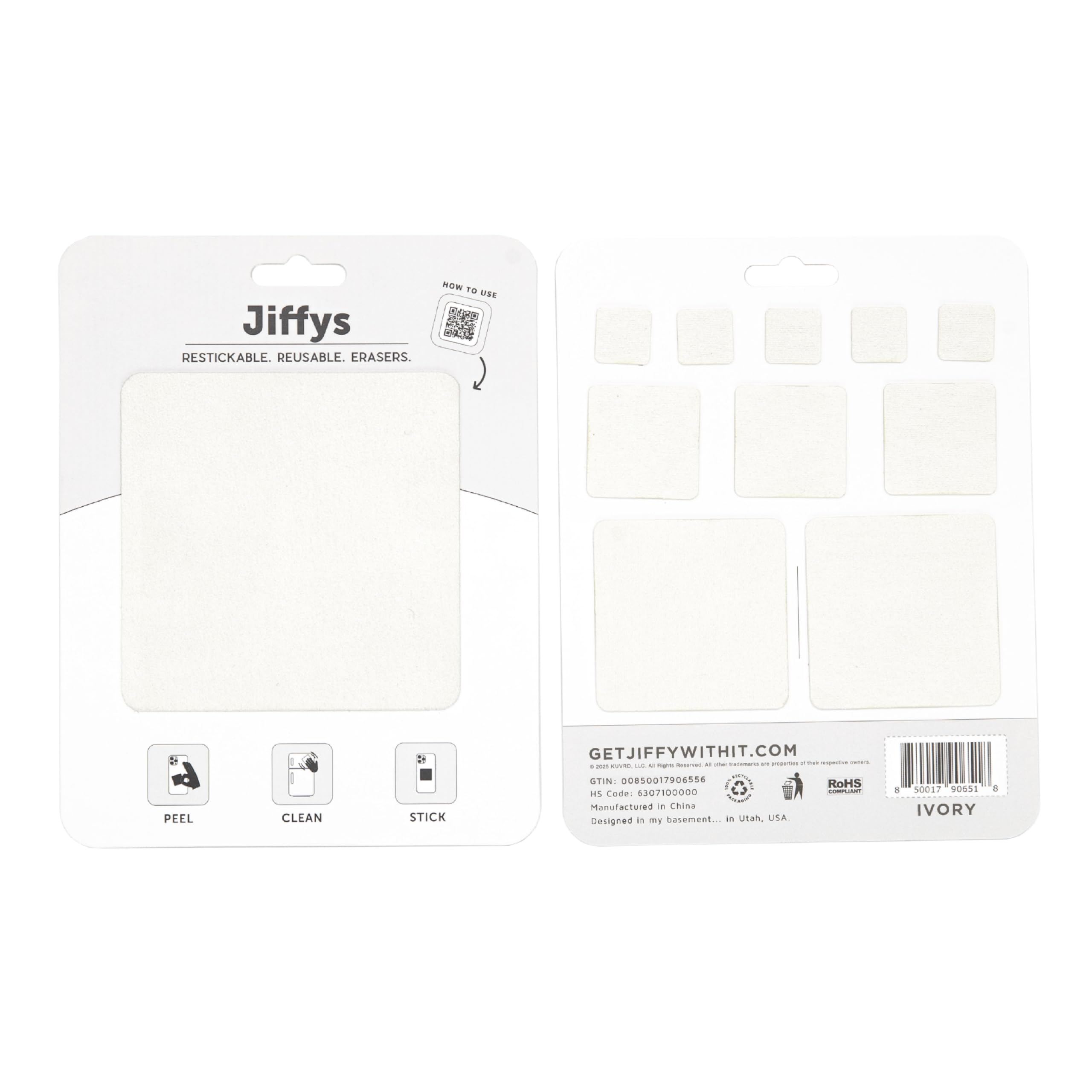 Jiffys Restickable Cleaning Pads in ivory—compact, adhesive cleaning pad