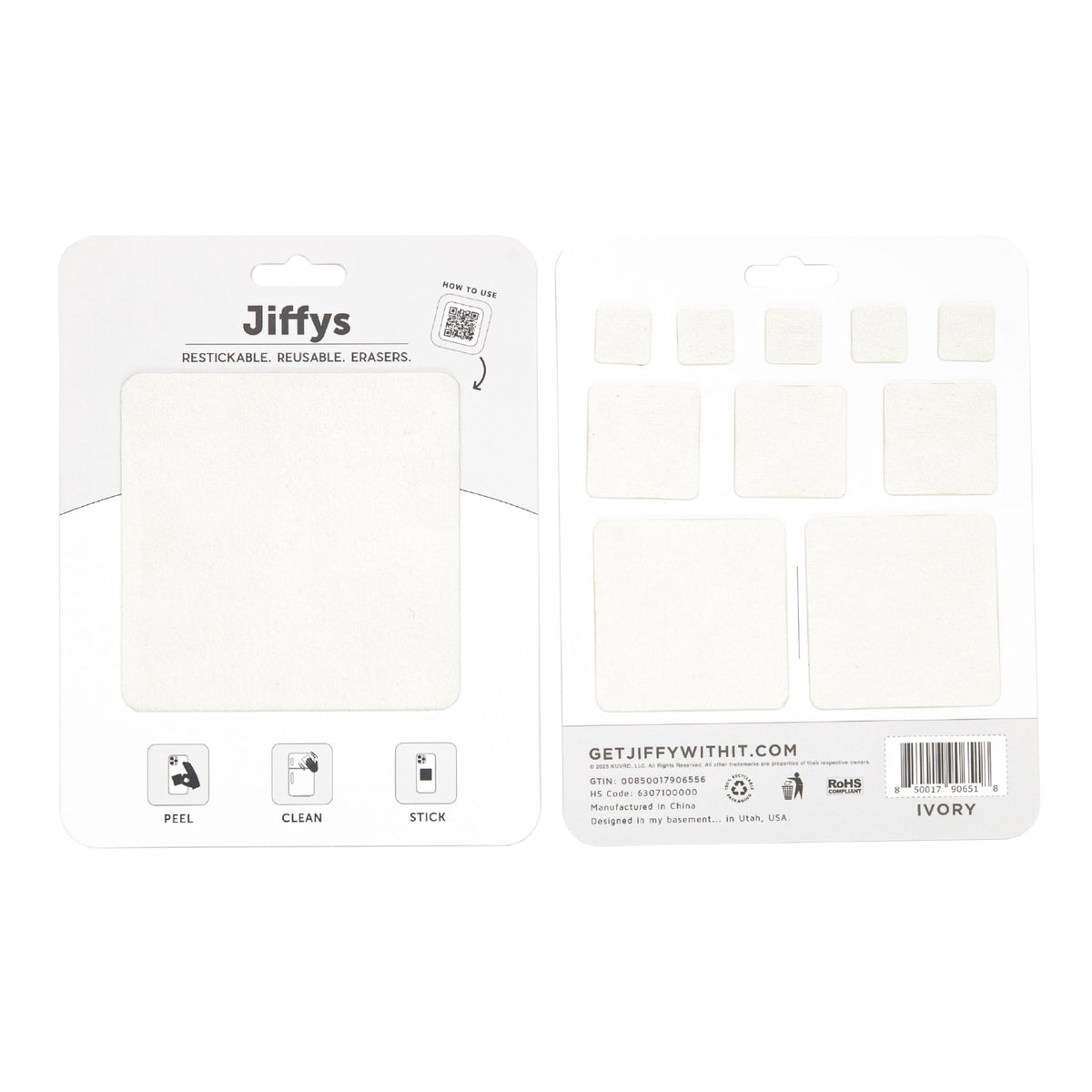 Jiffys Restickable Cleaning Pads in ivory—compact, adhesive cleaning pad