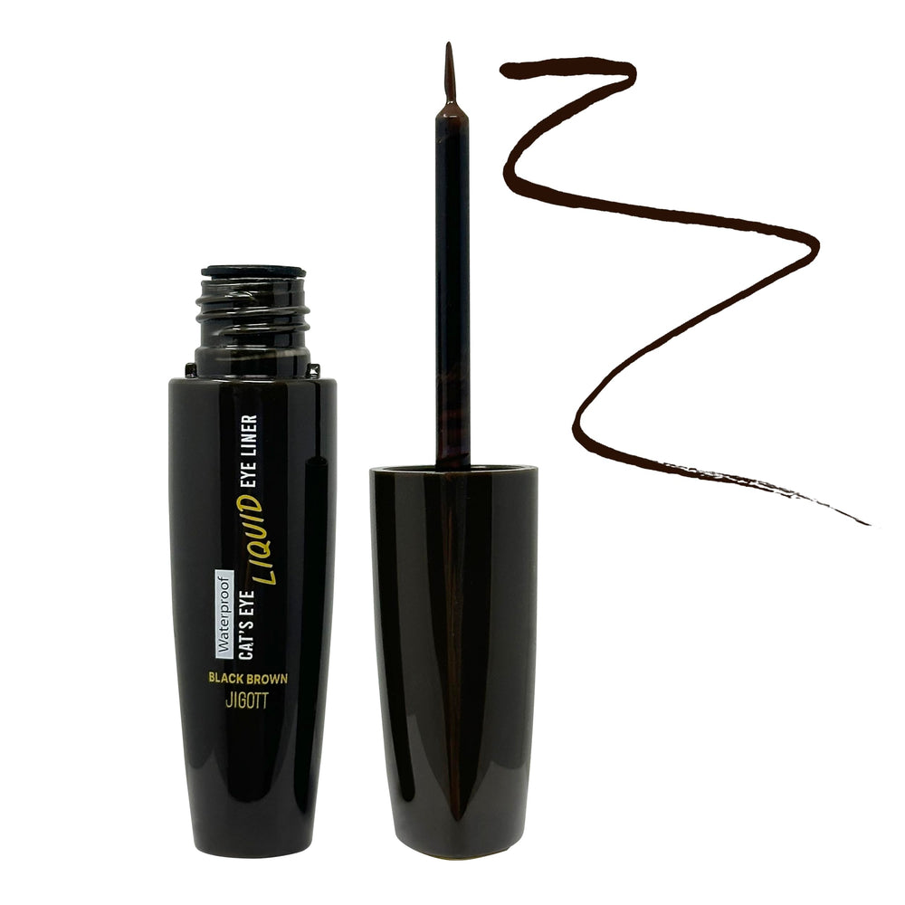 Jigott Cat-Eye Waterproof Liquid Eyeliner in Black Brown for precise, long-lasting lines.