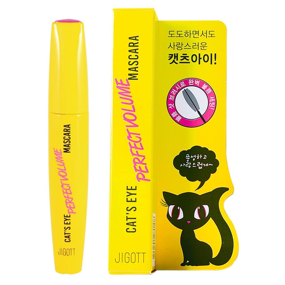 Jigott Cat's Eye Perfect Volume Mascara bottle shows rich formula for dramatic depth.