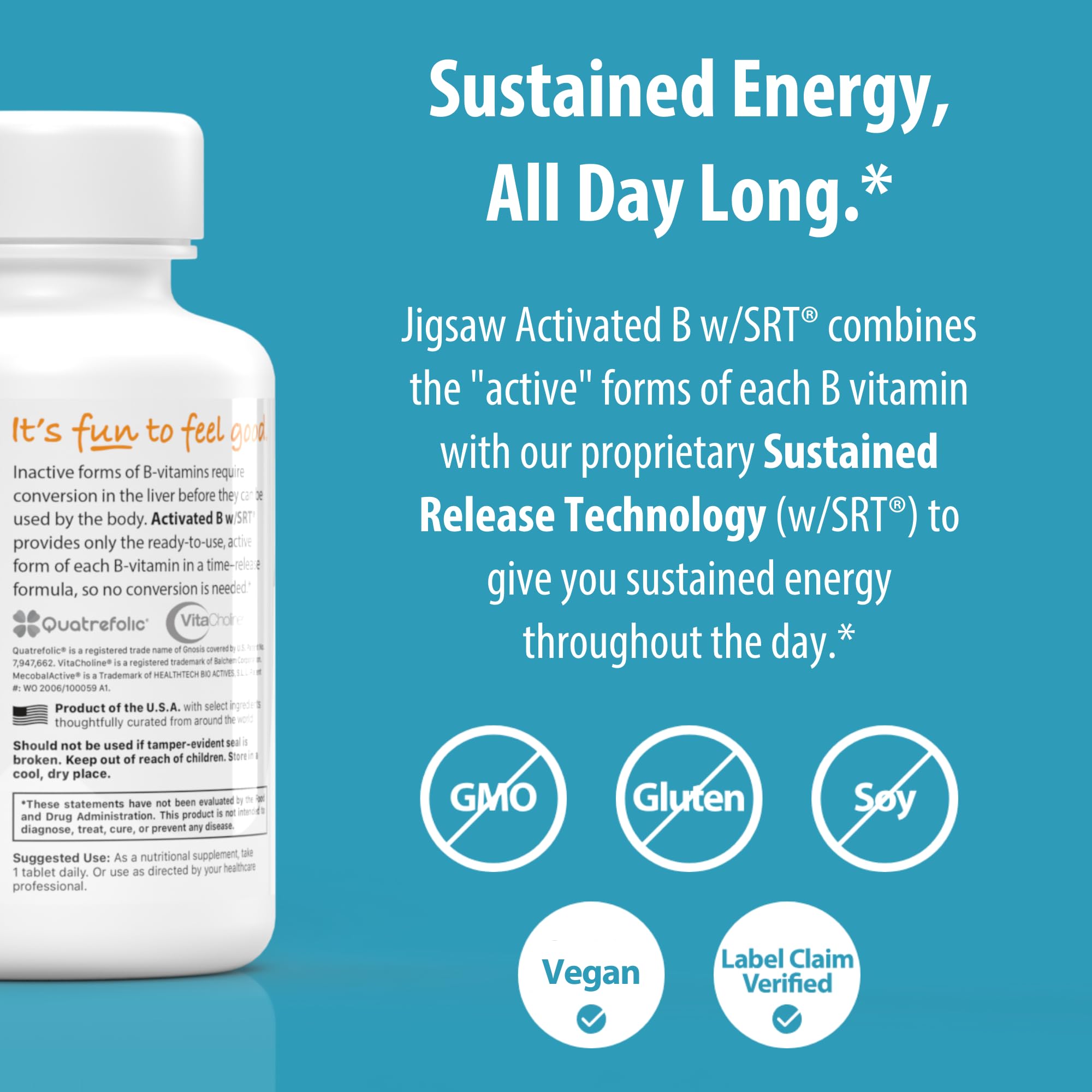 Graphic illustrating time released B vitamins technology (SRT)