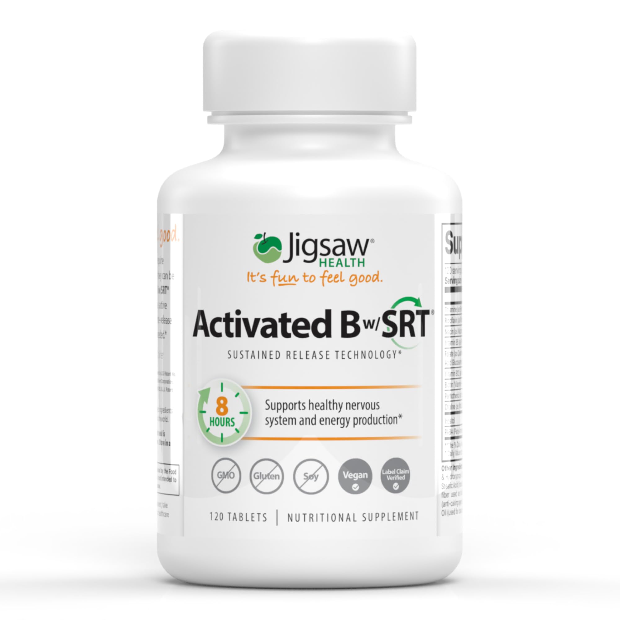 Jigsaw Health Activated B w/SRT bottle front for steady daily nervous system support.