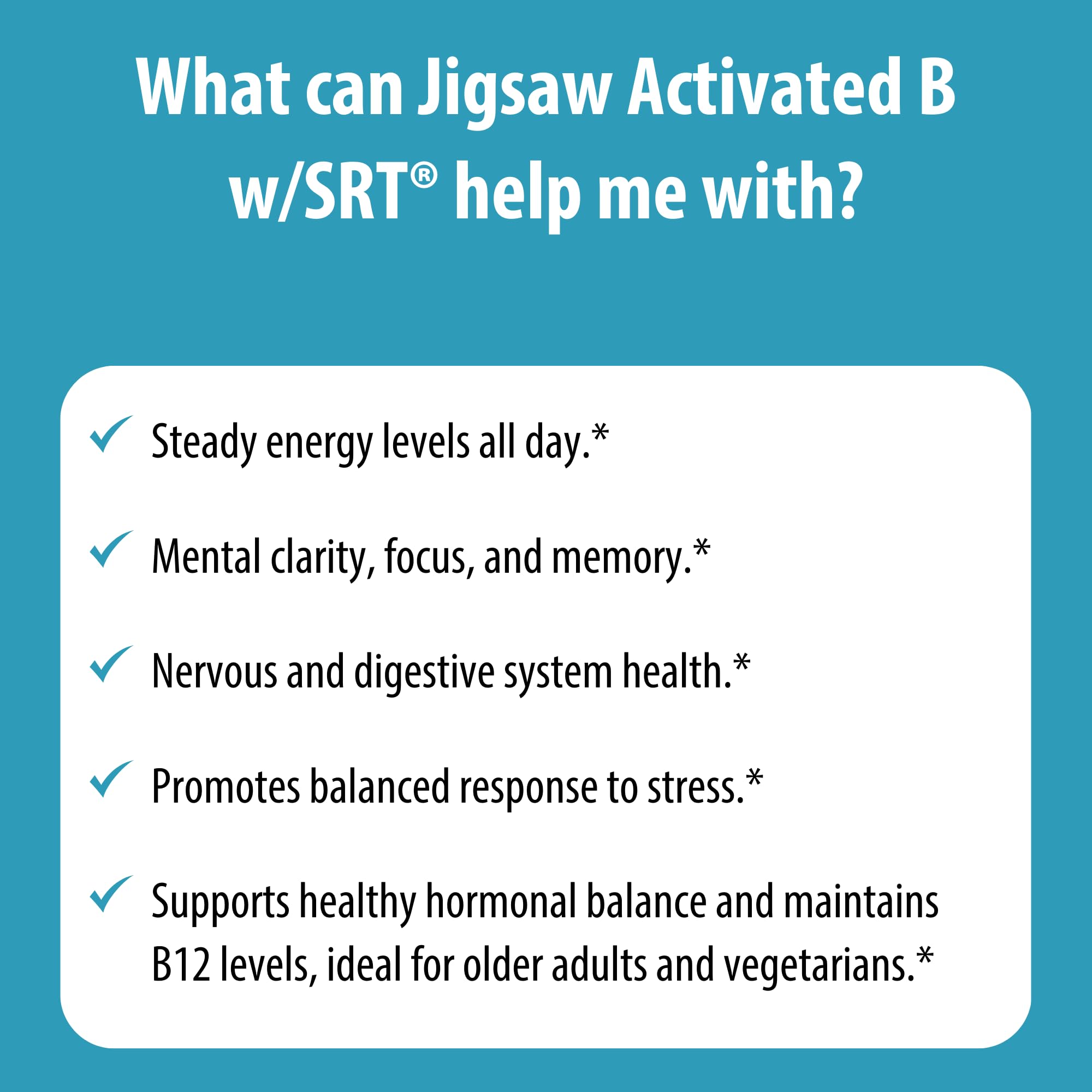 Jigsaw Health Activated B w/SRT bottle in hand for daily wellness.