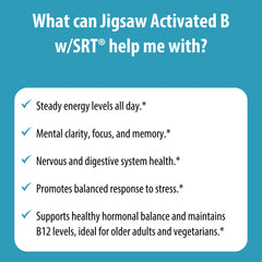 Jigsaw Health Activated B w/SRT bottle in hand for daily wellness.