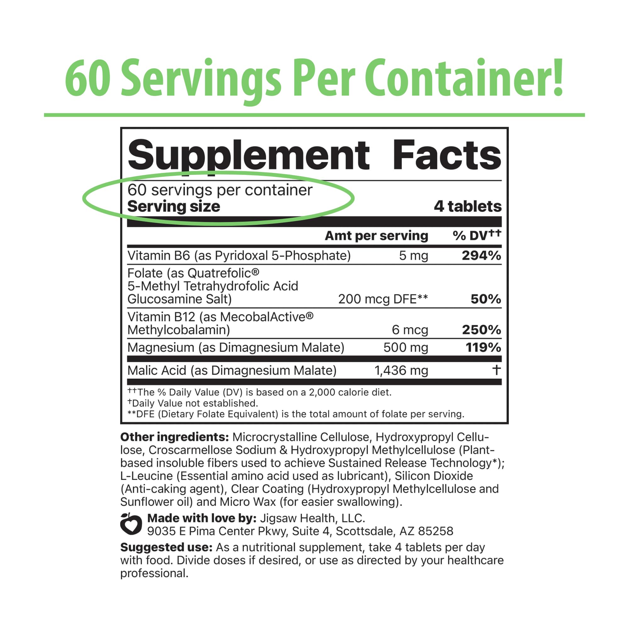 Jigsaw Health MagSRT bottle back label with supplement details