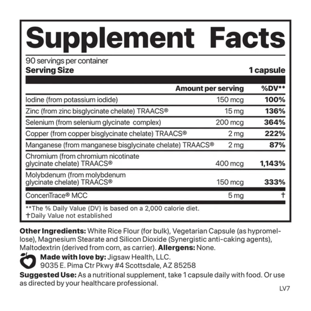 Close-up of Jigsaw Health bottle label for multi-mineral blend