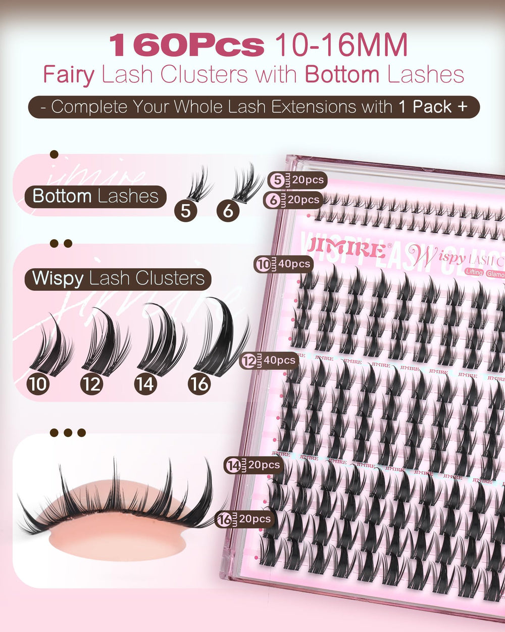 Jimire 10–16mm Mixed Lengths enable natural to dramatic eye shapes.