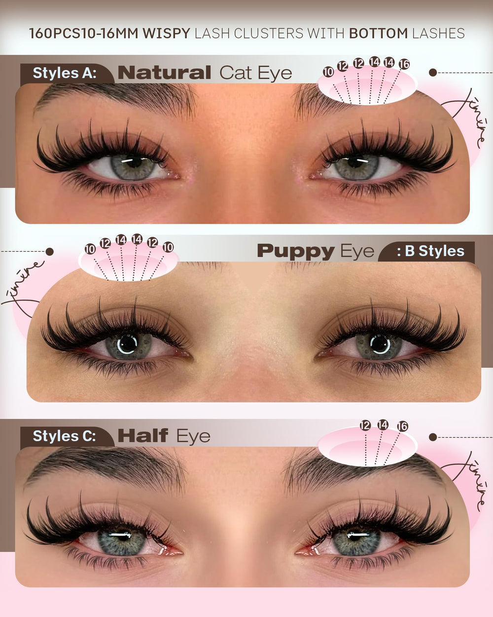 Jimire Bottom Lashes 5–6mm add subtle depth under the eye.