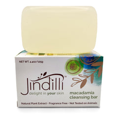 Jindilli Macadamia Oil Cleansing Bar for face and hair use, nourishing skin.